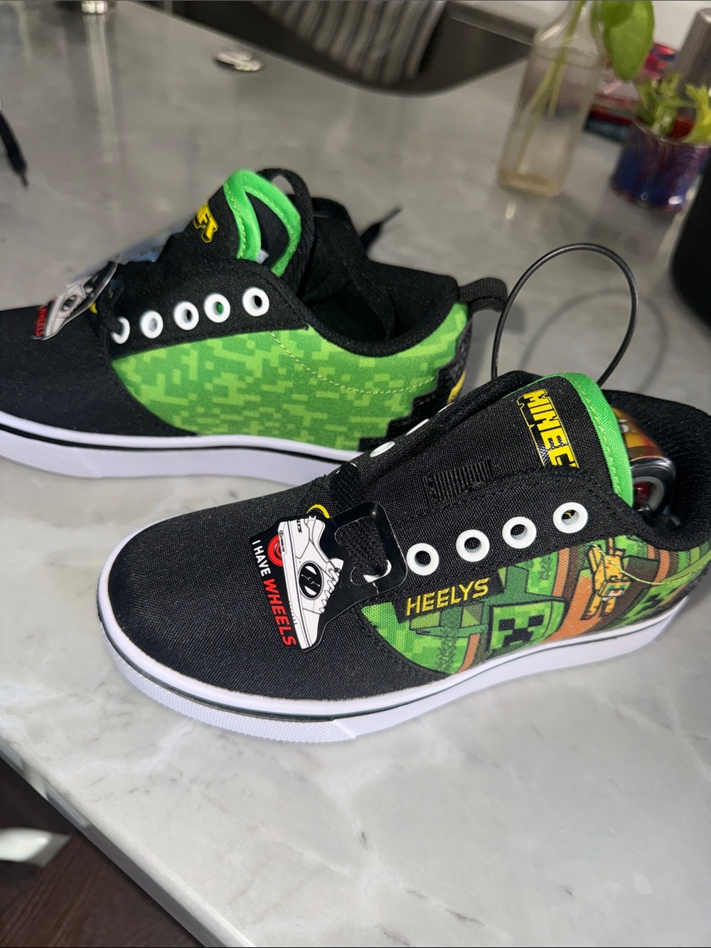 Heelys Kids Black and Green Graphic Sneakers with Removable Wheels